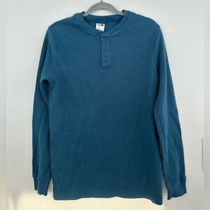 The North Face Thermal Henley Men’s Medium Blue/ Teal Long Sleeve Waffle Knit
